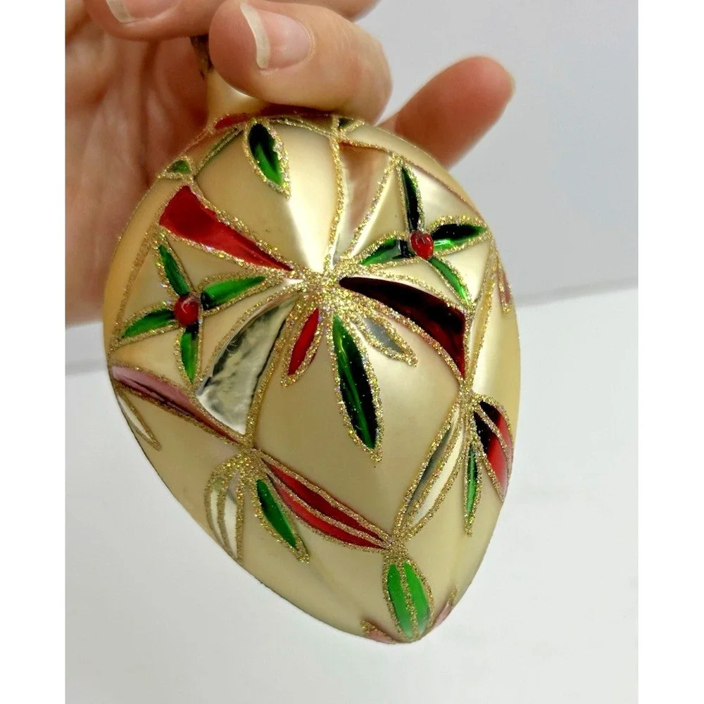 Waterford Renaissance Starburst Egg Glass Christmas‎ Ornament Red Gold Glitter